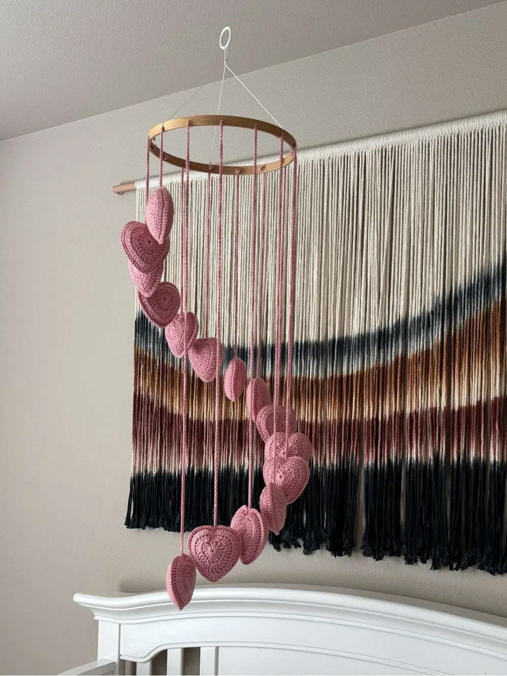Handmade Pink Heart Mobile Nursery